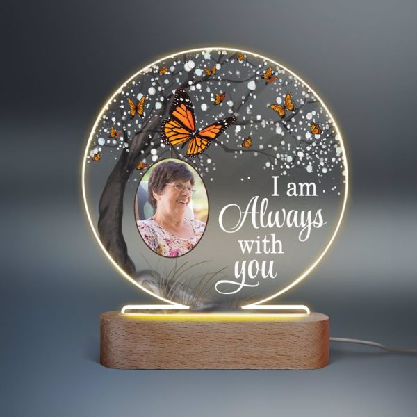Butterfly Always With You Blossom Tree Family Memorial Photo Personalized Circle Acrylic Plaque LED Lamp Night Light Hot on Sale - Image 2