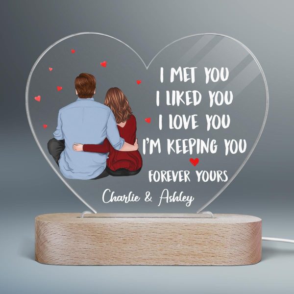 Back View Couple Sitting I Met You Like You Love You Gift For Him For Her Personalized Acrylic Heart Plaque LED Lamp Night Light on Sale - Image 2