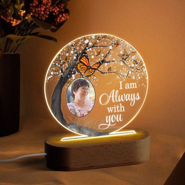 Butterfly Always With You Blossom Tree Family Memorial Photo Personalized Circle Acrylic Plaque LED Lamp Night Light Hot on Sale - Image 3