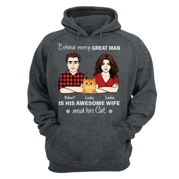 Behind Every Great Man Is His Wife And His Cats Personalized Shirt Online Hot Sale - Image 5
