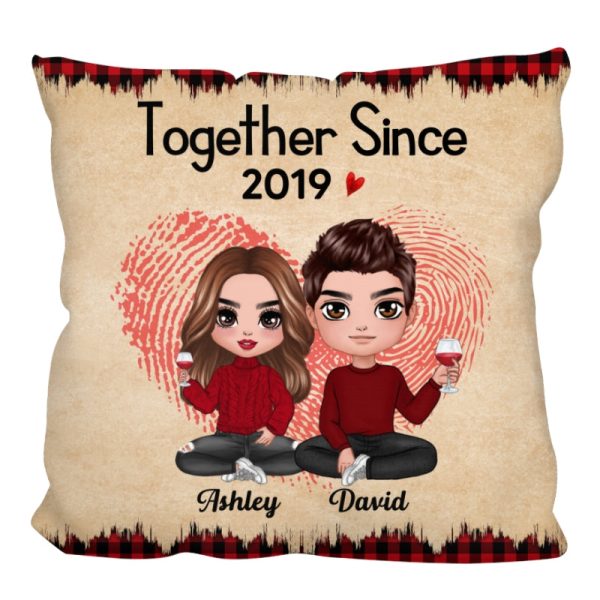 Checkered Pattern Doll Couple Sitting  Anniversary Gift For Him For Her Personalized Pillow For Discount - Image 4