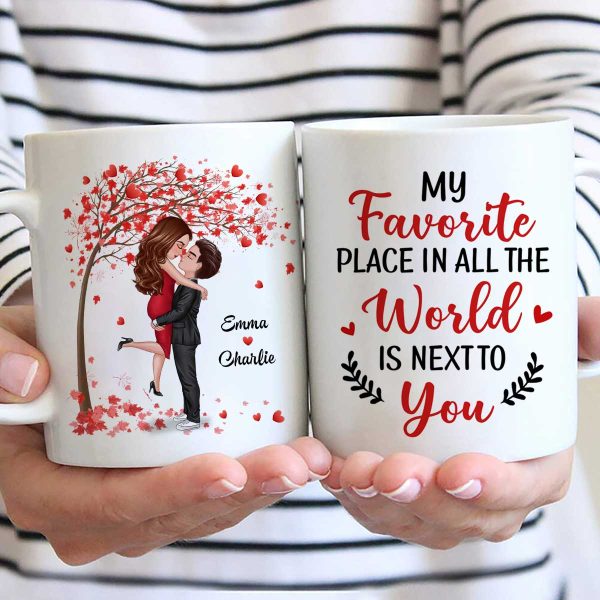 Hugging Doll Couple Under Red Tree  Anniversary Gift For Him For Her Personalized Mug Discount