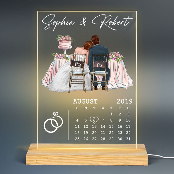 Newlywed Couple Sitting Personalized Acrylic Plaque LED Night Light - Wedding Anniversary Gift For Couple - Gift For Him - Gift For Her For Discount - Image 2
