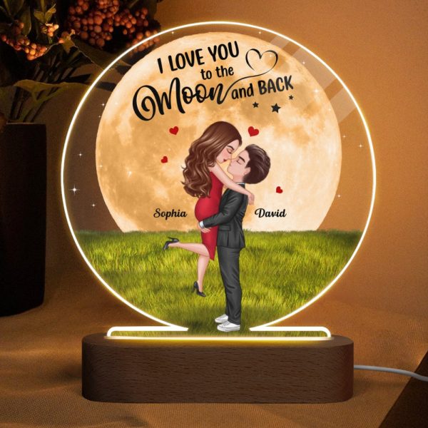 Big Moon Hugging Couple Personalized Circle Acrylic LED Night Light LED Lamp on Sale - Image 4
