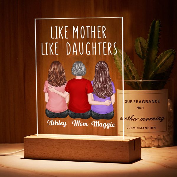 Back View Women Sitting Like Mother Like Daughter Personalized Rectangle Acrylic Plaque LED Lamp Night Light Hot on Sale - Image 3