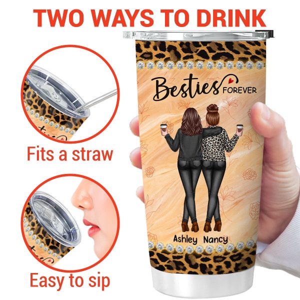 Leopard Pattern Back View Besties Sisters Personalized Tumbler Hot on Sale - Image 3