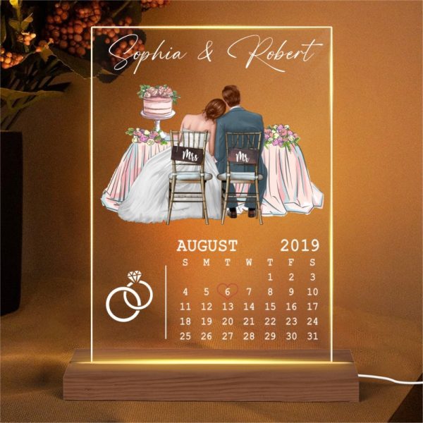 Newlywed Couple Sitting Personalized Acrylic Plaque LED Night Light - Wedding Anniversary Gift For Couple - Gift For Him - Gift For Her For Discount - Image 4