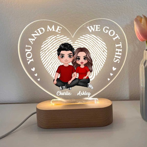 Embracing Couple Heart Fingerprint Personalized Heart Plaque LED Night Light Online Sale - Image 2