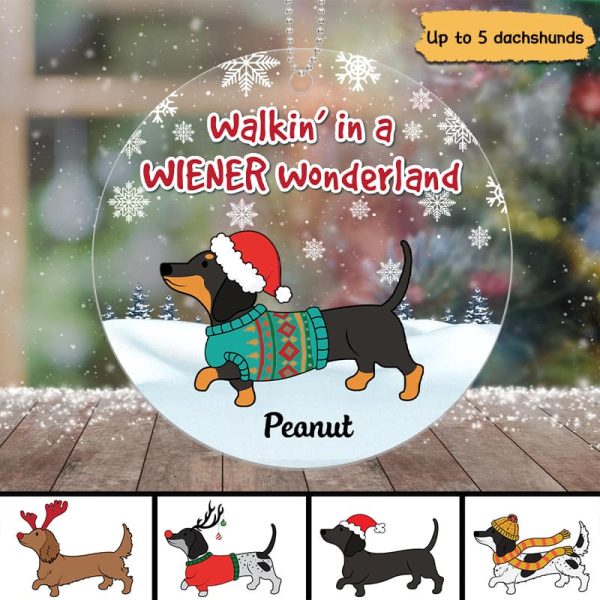Dachshunds Walking In Wiener Wonderland Snow Background Personalized Acrylic Ornament Online Sale - Image 3