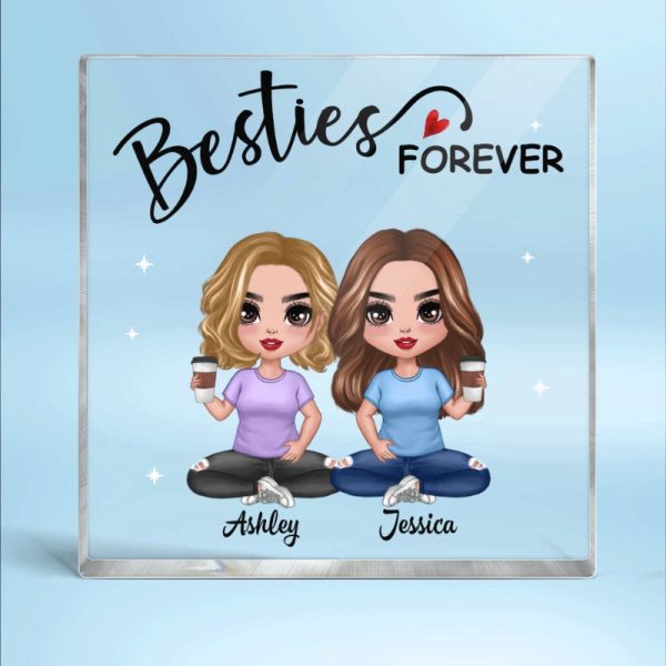 Besties Forever Doll Style Gift For Besties Sisters Personalized Acrylic Block Plaque For Sale - Image 4