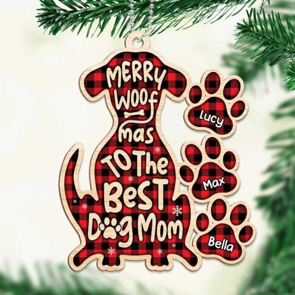 Merry Woofmas Dog Paw Checkered Personalized Wooden Ornament Online now - Image 2