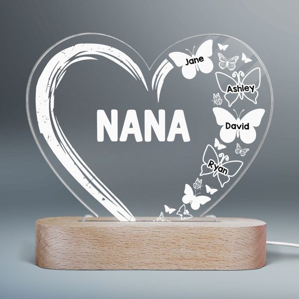Mom Grandma Heart Butterflies Personalized Heart Acrylic Plaque LED Lamp Night Light Online - Image 2