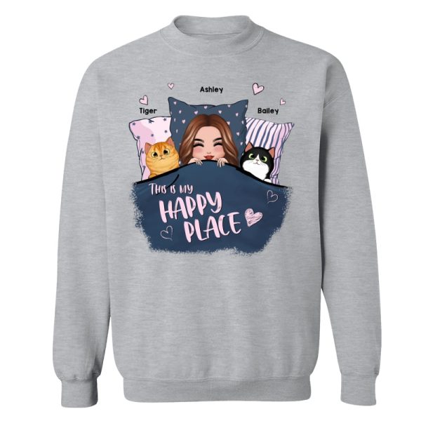 This Is My Happy Place Cat Mom Personalized Shirt on Sale - Image 5
