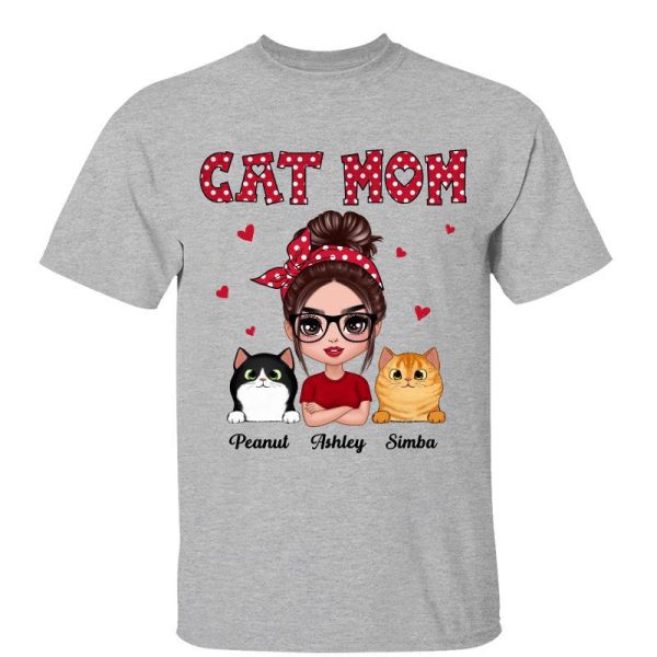 Polka Dot Pattern Doll Cat Mom Gift For Cat Lovers Personalized Shirt Hot on Sale