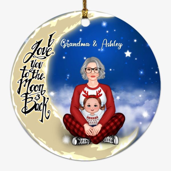Love To The Moon Pretty Grandma & Kids Personalized Circle Ornament Online Sale - Image 4