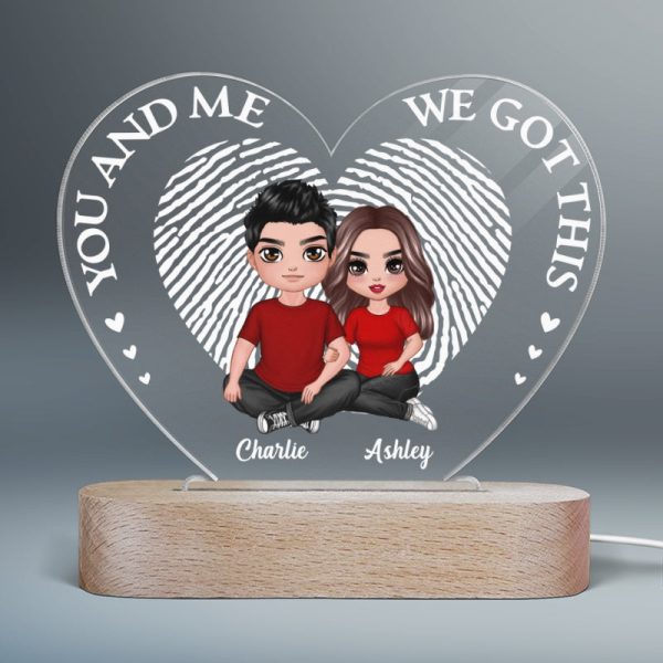 Embracing Couple Heart Fingerprint Personalized Heart Plaque LED Night Light Online Sale - Image 4