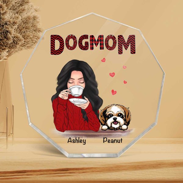 Dog Mom Red Patterned Personalized Nonagon Acrylic Plaque Online