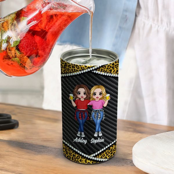 Leopard Frame Pattern Doll Besties Personalized 4 In 1 Can Cooler Supply - Image 4