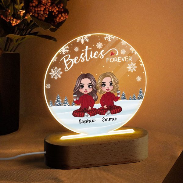 Doll Besties Sitting Snow Background Personalized Circle Acrylic Plaque LED Lamp Night Light Online Hot Sale - Image 3