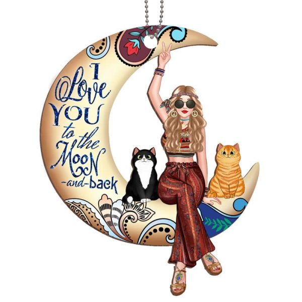 Cat Mom And Cats On Moon Paisley Hippie Personalized Wooden Ornament Online Hot Sale - Image 2