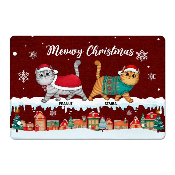Christmas Fluffy Cats Walking Personalized Doormat Hot on Sale