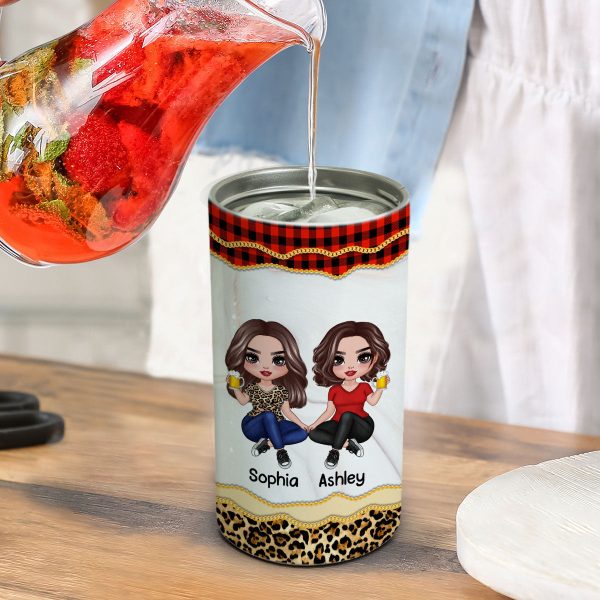 Leopard And Red Plaid Best Friends Personalized 4 In 1 Can Cooler Hot on Sale - Image 4
