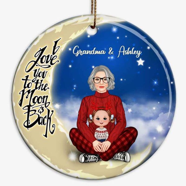 Love To The Moon Pretty Grandma & Kids Personalized Circle Ornament Online Sale