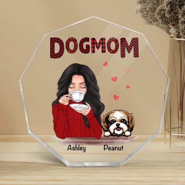 Dog Mom Red Patterned Personalized Nonagon Acrylic Plaque Online - Image 4