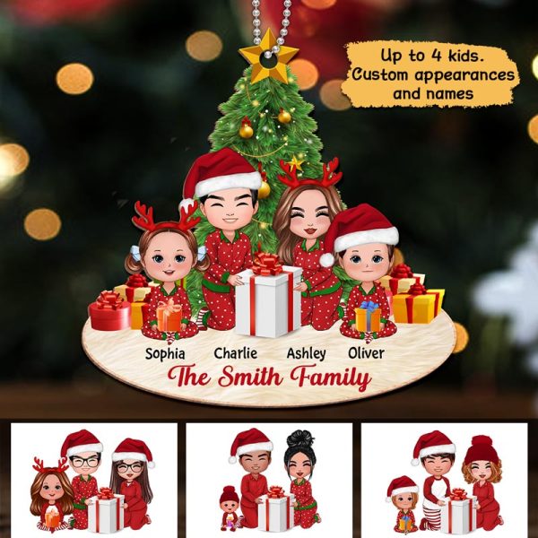 Doll Family Opening Christmas Gifts Personalized Wooden Ornament Sale - Image 3