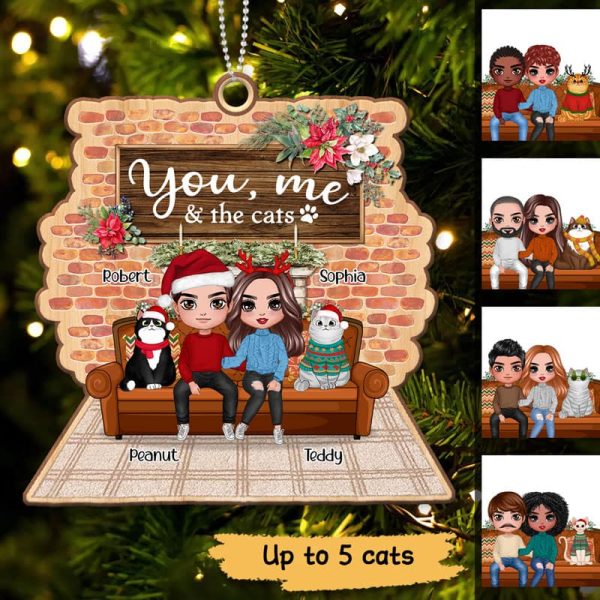 You Me & The Cats On Sofa Personalized Wooden Ornament Hot on Sale - Image 2