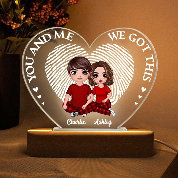Embracing Couple Heart Fingerprint Personalized Heart Plaque LED Night Light Online Sale - Image 3
