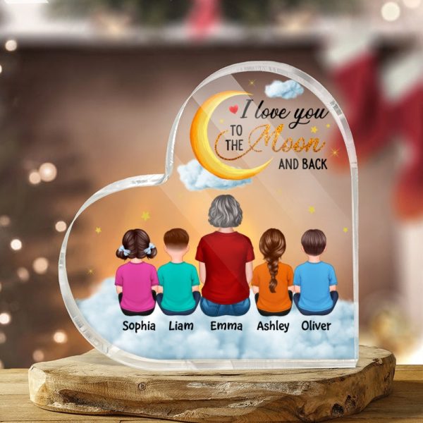 Mom Grandma Kids To The Moon Personalized Acrylic Heart Plaque For Sale - Image 3