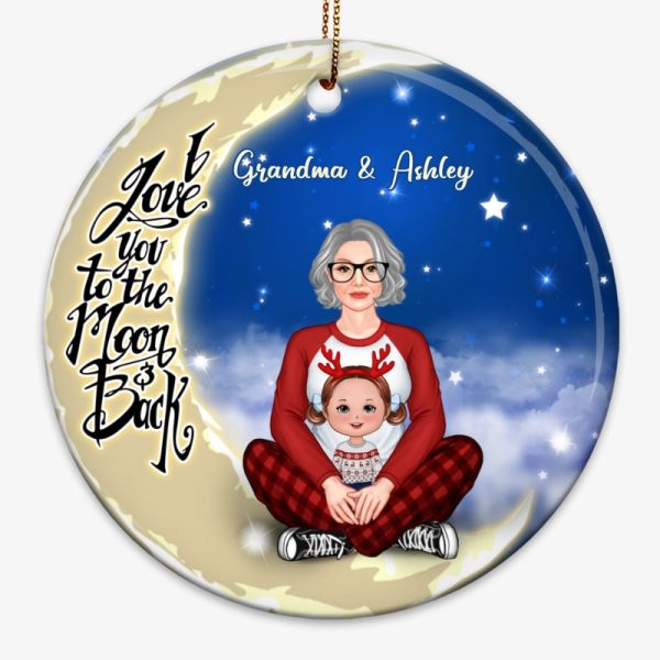 Love To The Moon Pretty Grandma & Kids Personalized Circle Ornament Online Sale - Image 3