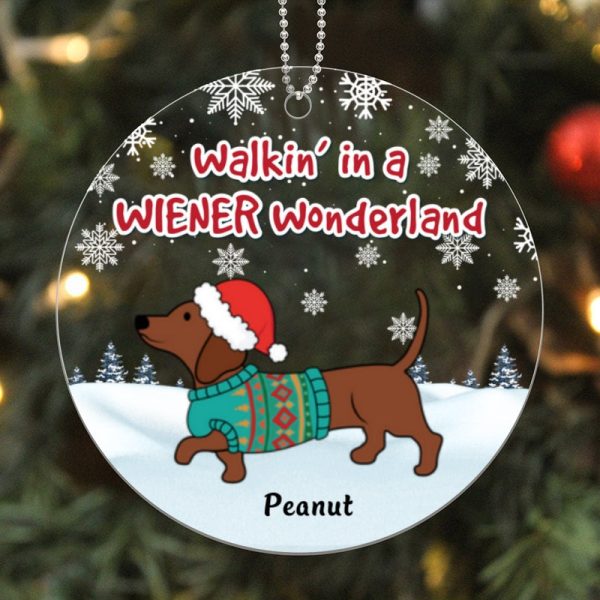 Dachshunds Walking In Wiener Wonderland Snow Background Personalized Acrylic Ornament Online Sale - Image 4