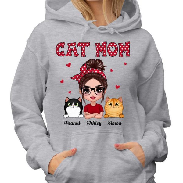 Polka Dot Pattern Doll Cat Mom Gift For Cat Lovers Personalized Shirt Hot on Sale - Image 4