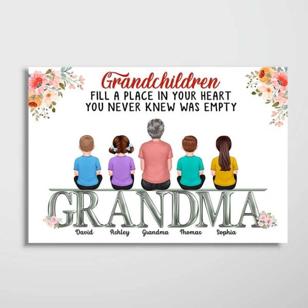Grandma Grandchildren Sitting On Word Floral Personalized Horizontal Poster on Sale