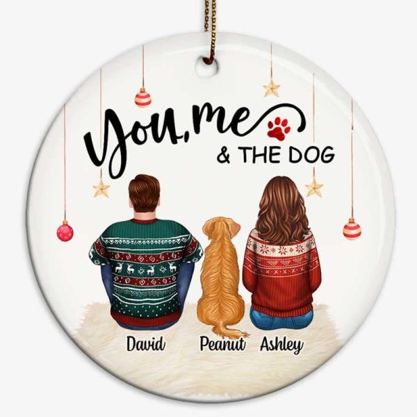 Couple & Dog Cat Back View Personalized Circle Ornament Online Hot Sale