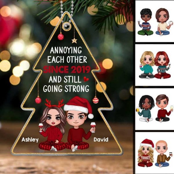 Annoying Each Other Doll Couple Christmas Tree Shape Personalized Acrylic Ornament Hot on Sale - Image 3