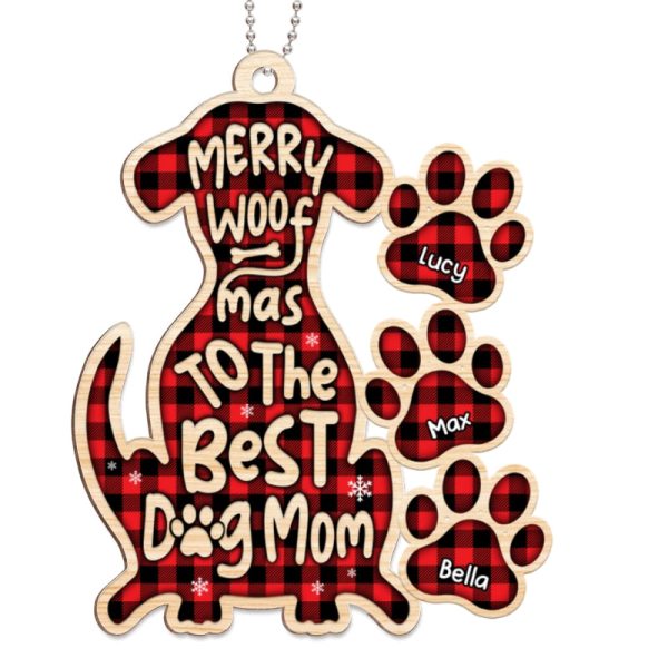 Merry Woofmas Dog Paw Checkered Personalized Wooden Ornament Online now - Image 4