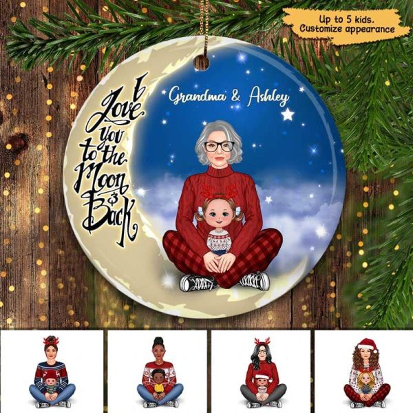Love To The Moon Pretty Grandma & Kids Personalized Circle Ornament Online Sale - Image 2