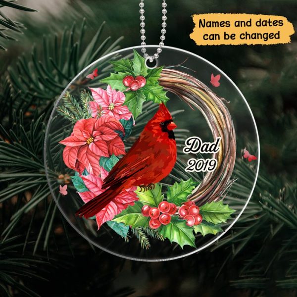 Cardinals Wreath Memorial Personalized Acrylic Ornament For Cheap - Image 3