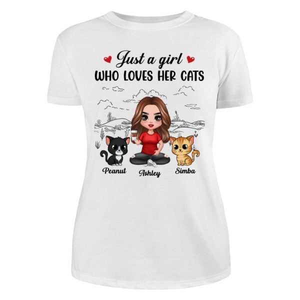 A Girl Loves Her Cats Sketch Background Personalized Shirt For Sale - Image 5