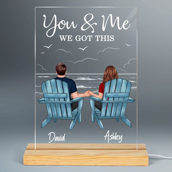 Beach Landscape Back View Couple Sitting On Chairs  Anniversary Gift For Him Gift For Her Personalized Rectangle Acrylic Plaque LED Lamp Night Light Hot on Sale - Image 2