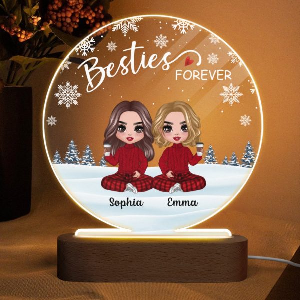 Doll Besties Sitting Snow Background Personalized Circle Acrylic Plaque LED Lamp Night Light Online Hot Sale - Image 4