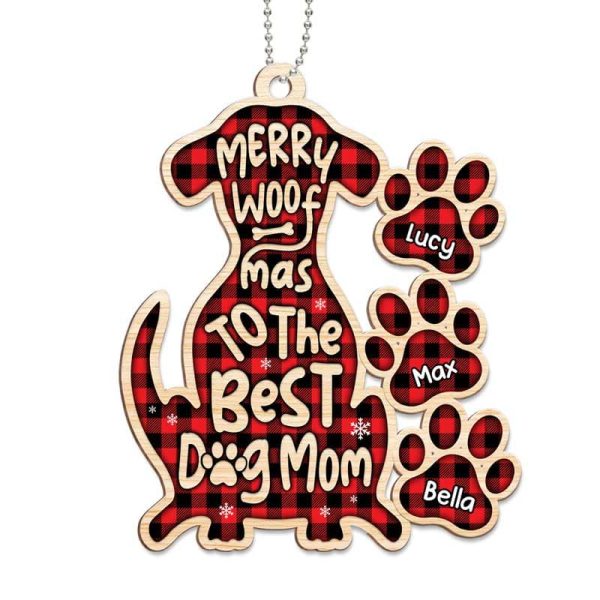 Merry Woofmas Dog Paw Checkered Personalized Wooden Ornament Online now