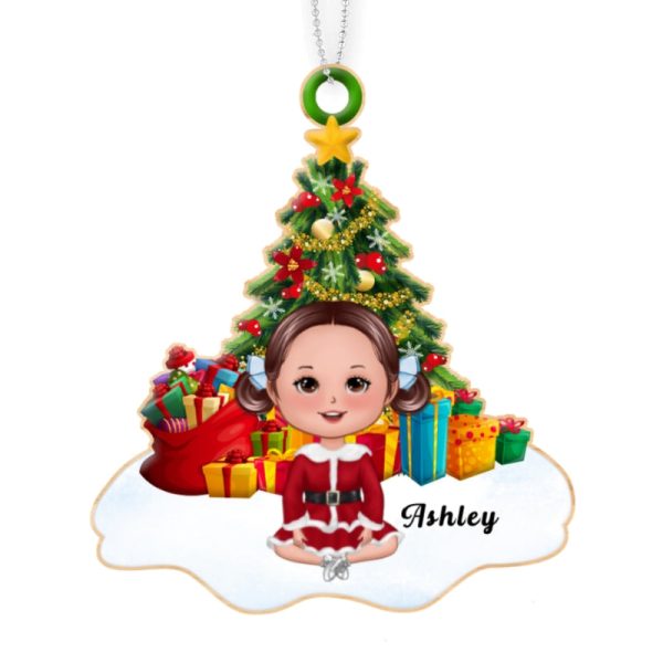 Doll Kid Sitting On Snow Christmas Tree Personalized Wooden Ornament Online now - Image 4