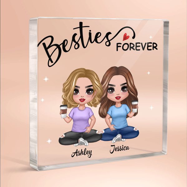Besties Forever Doll Style Gift For Besties Sisters Personalized Acrylic Block Plaque For Sale - Image 2