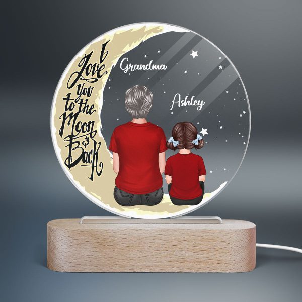 Grandma Grandkids On Moon Personalized Circle Plaque LED Night Light Online now - Image 2