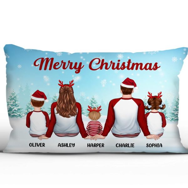 Family In Snow Back View Personalized Christmas Pillow (Insert Included) Online now