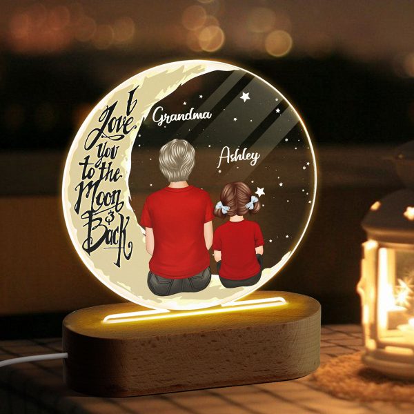 Grandma Grandkids On Moon Personalized Circle Plaque LED Night Light Online now - Image 3